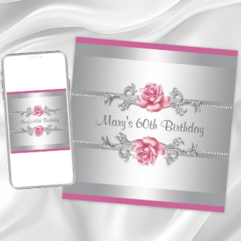 Pink Rose Womans Birthday Party Invitation by InvitationCentral at Zazzle