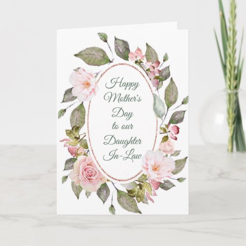 Pink Rose Wreath Daughter In_Law Mothers Day Card