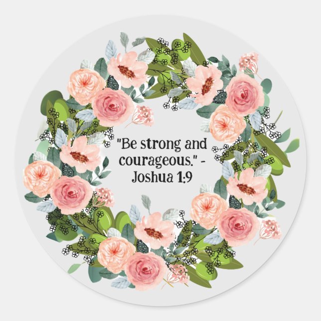 Pink Rose Wreath: Quote for Faithful Reflection Classic Round Sticker (Front)