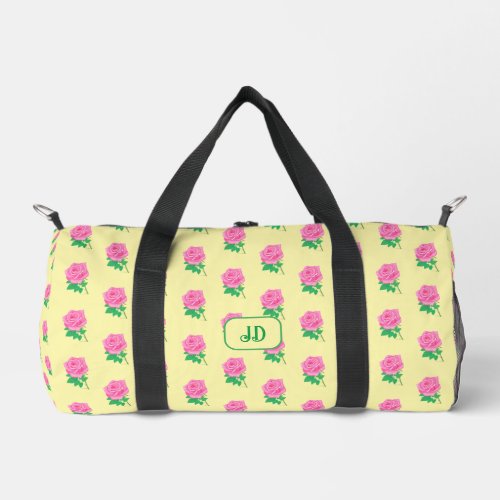 Pink Rose Yellow Duffle Bag