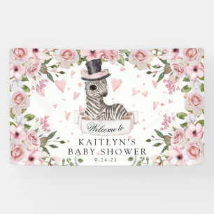 Pink Rose Zebra Baby Shower Banner