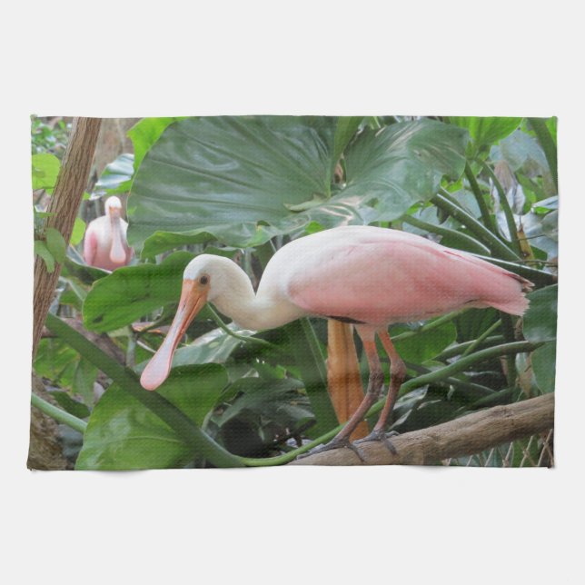 Pink Roseate Spoonbill Exotic Bird Kitchen Towel (Horizontal)