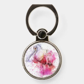 Pink Roseate Spoonbill in Watercolor and Ink Phone Ring Stand