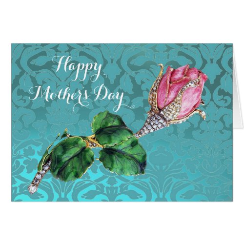 PINK ROSEBUD AND DIAMONDS BLUE DAMASK Mothers Day