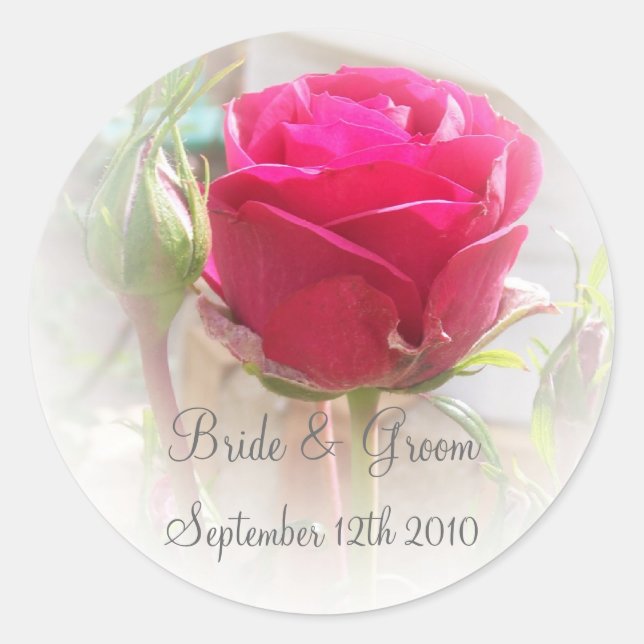 Pink Rosebud Bride And Groom Sticker (Front)