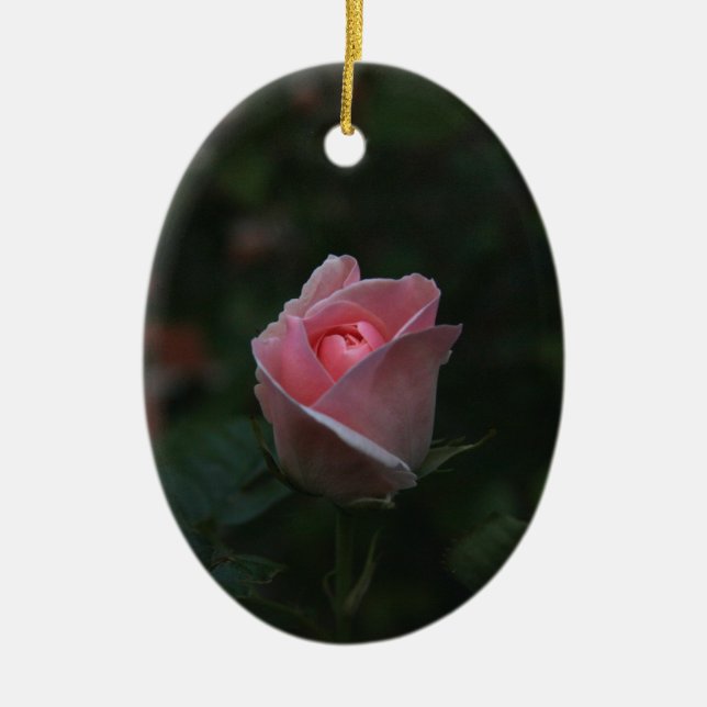 Pink rosebud ceramic ornament (Front)