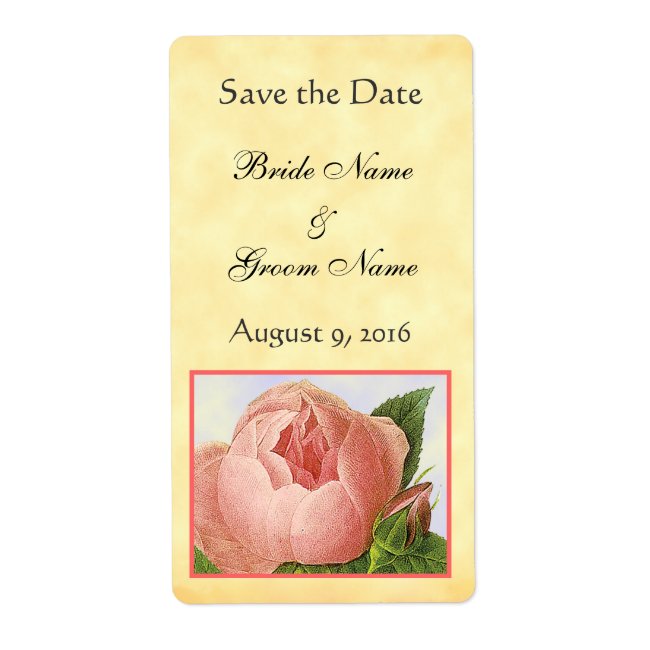 Pink Rosebud Custom Save the Date Labels