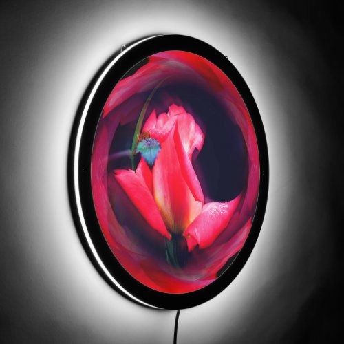 Pink Rosebud Floral Abstract Art LED Sign