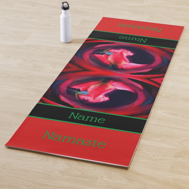 Pink Rosebud Floral Abstract Art Personalized Yoga Mat (In Situ)