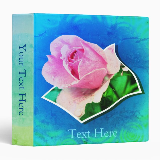Pink Rosebud Flower Art Personalized 3 Ring Binder (Front/Spine)