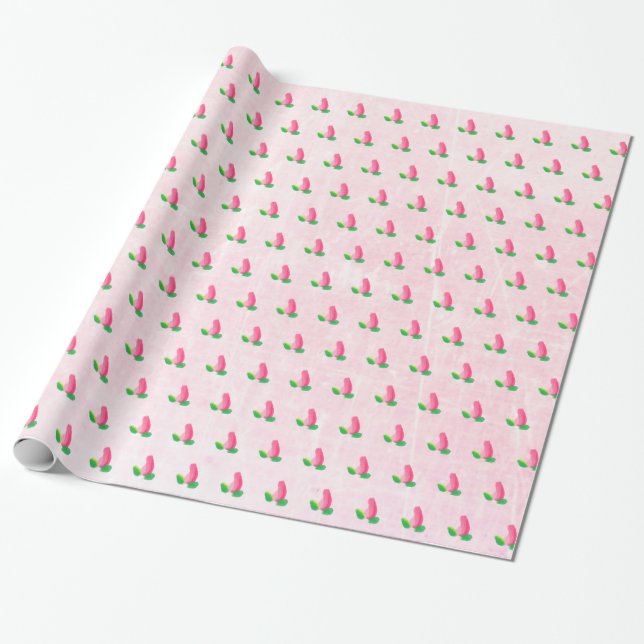Pink Rosebud Gilt's Birthday Gift Wrap (Unrolled)