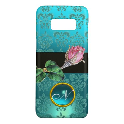 PINK ROSEBUD JEWEL BLUE TEAL DAMASK GEM MONOGRAM Case_Mate SAMSUNG GALAXY S8 CASE