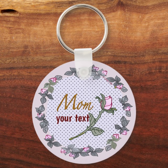 Pink Rosebud Mom custom keychain (Front)