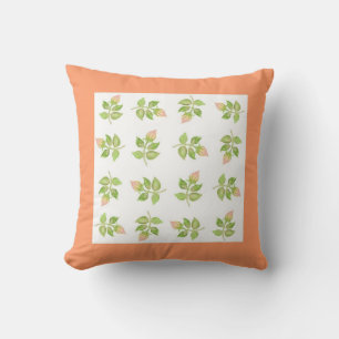Pink Rosebud Throw Pillow, Cushion, Apricot Border Pillow