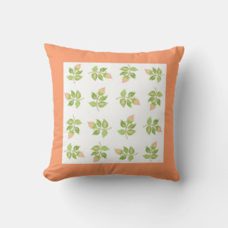 Pink Rosebud Throw Pillow, Cushion, Apricot Border Pillow