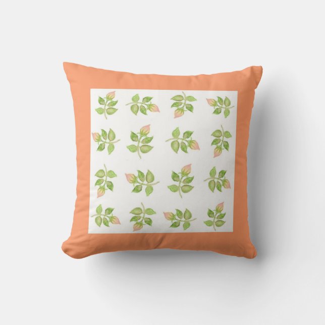 Pink Rosebud Throw Pillow, Cushion, Apricot Border Pillow (Front)