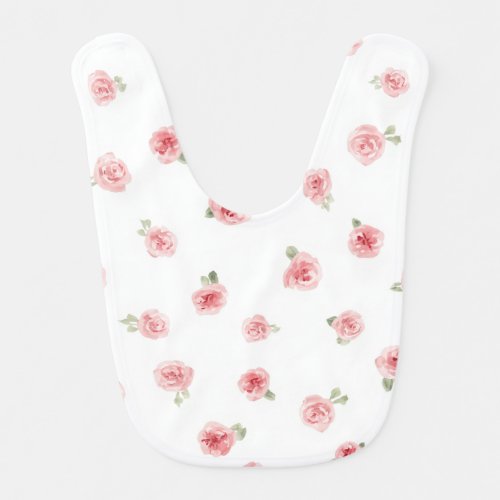 Pink Rosebud Watercolor Floral Vintage Rose White Baby Bib
