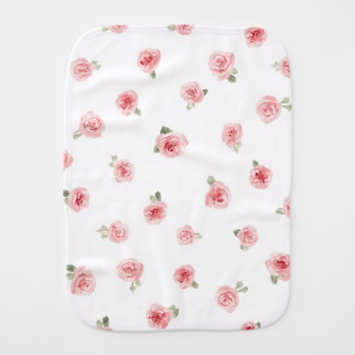 Pink Rosebud Watercolor Floral Vintage Rose White Baby Burp Cloth