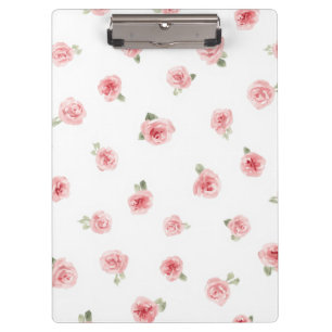 Pink Rosebud Watercolor Floral Vintage Rose White Clipboard