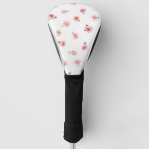 Pink Rosebud Watercolor Floral Vintage Rose White Golf Head Cover