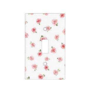 Pink Rosebud Watercolor Floral Vintage Rose White Light Switch Cover
