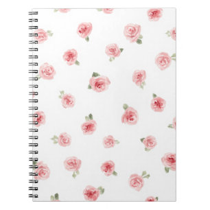 Pink Rosebud Watercolor Floral Vintage Rose White Notebook