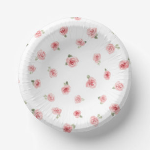 Pink Rosebud Watercolor Floral Vintage Rose White Paper Bowls