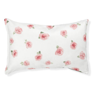 Pink Rosebud Watercolor Floral Vintage Rose White Pet Bed