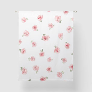 Pink Rosebud Watercolor Floral Vintage Rose White Sheer Curtains