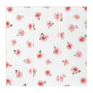 Pink Rosebud Watercolor Floral Vintage Rose White Triptych