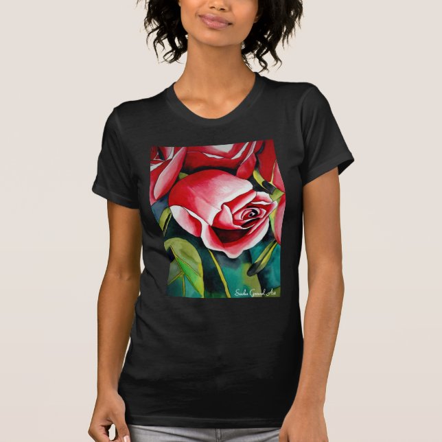 Pink Rosebud watercolor painting art flower T-Shirt (Front)