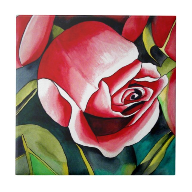 Pink Rosebud watercolor painting art flower Tile (Front)