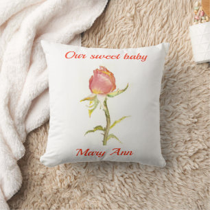 Pink rosebud watercolour flower baby throw pillow
