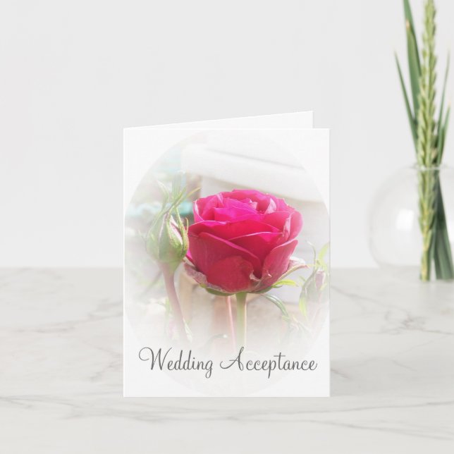 Pink Rosebud Wedding Acceptance Card (Front)
