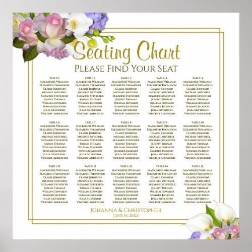 Pink Rosebuds 15 Table Wedding Seating Chart
