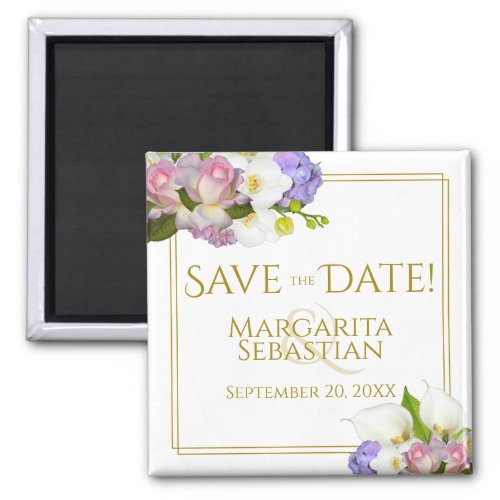 Pink Rosebuds  Calla Lilies Wedding Save the Date Magnet