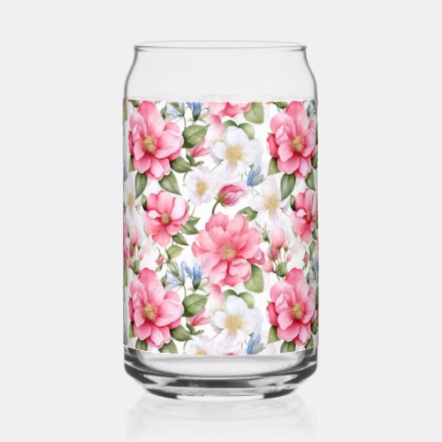 Pink Rosehip Harmony Delicate Rose Pattern Can Glass