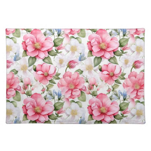 Pink Rosehip Harmony Delicate Rose Pattern Cloth Placemat