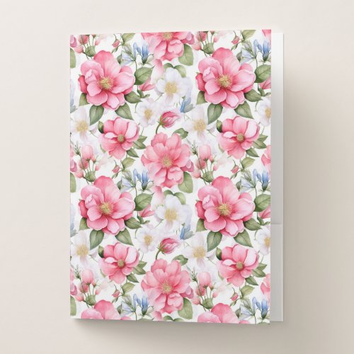 Pink Rosehip Harmony Delicate Rose Pattern Pocket Folder