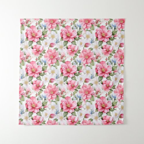 Pink Rosehip Harmony Delicate Rose Pattern Tapestry