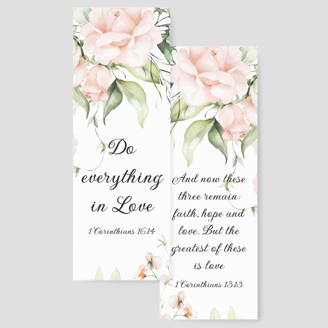Pink Roses 1 Corinthians Bible Verses Bookmarks (Front & Back)