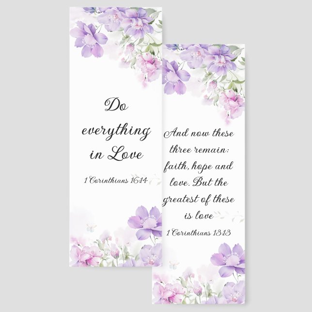 Pink Roses 1 Corinthians Bible Verses Bookmarks (Front & Back)