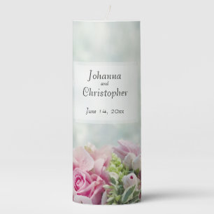 Pink Roses 3" x 8" Wedding Pillar Candle