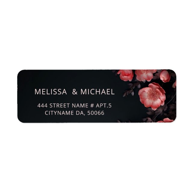 Pink Roses 3D Dark Flowers |  Wedding Label (Front)