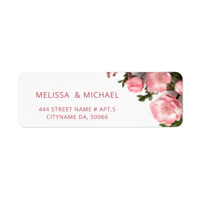Pink Roses 3D Flowers |  Wedding Label (Front)