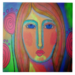 Pink Roses Abstract Digital Painting Ceramic Tile