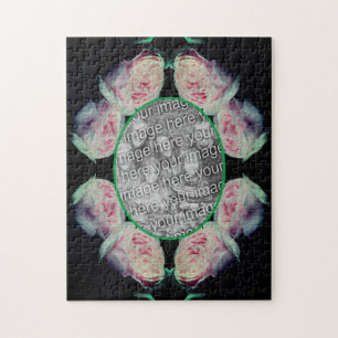 Pink Roses Abstract Frame Add Your Photo Jigsaw Puzzle