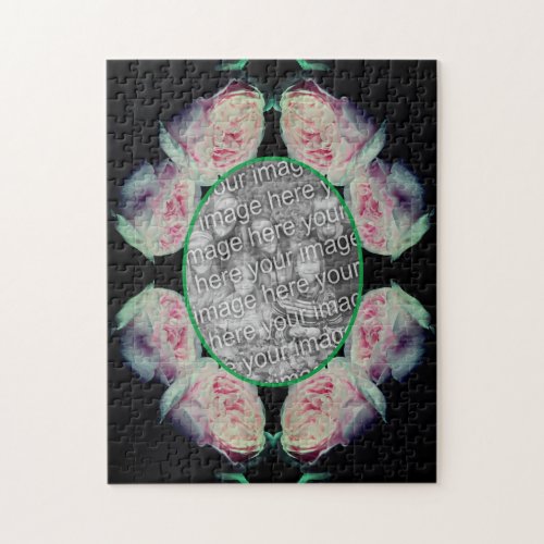 Pink Roses Abstract Frame Add Your Photo Jigsaw Puzzle