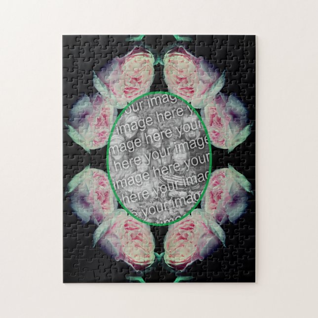 Pink Roses Abstract Frame Add Your Photo Jigsaw Puzzle (Vertical)