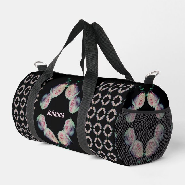 Pink Roses Abstract Personalized Duffle Bag (Right Corner)